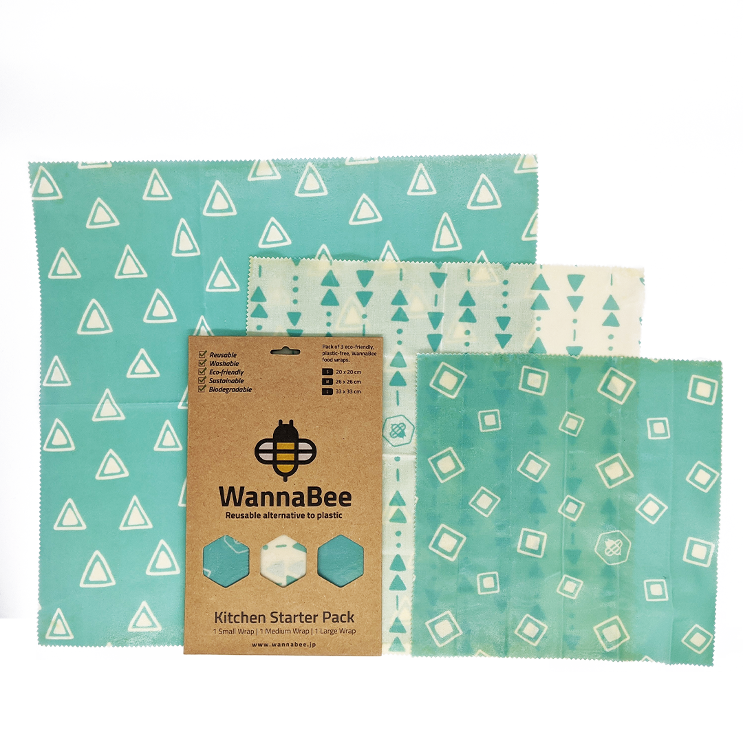 WannaBee 蜜蝋ラップ Teal柄 3枚入りセット(S・M・L