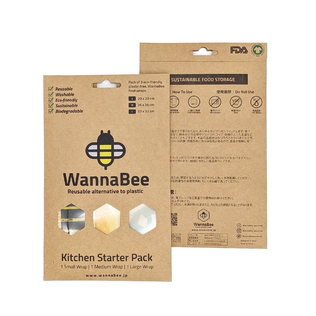 WannaBee 蜜蝋ラップ HoneyBee柄 3枚入りセット（S・M・L